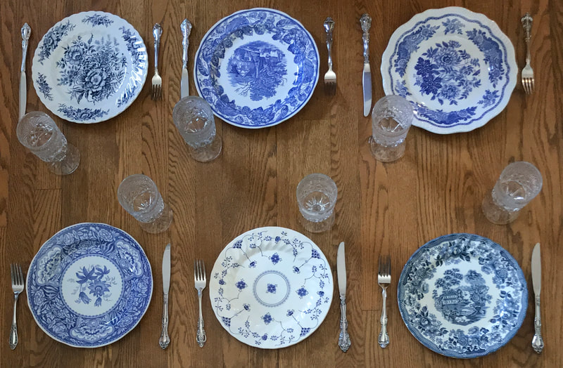 Blue and White Dish Party Rentals near Highland Park Illinois.