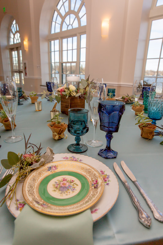 Colorful Teal and Navy Blue Wedding Glassware Rentals Crystal Lake IL
