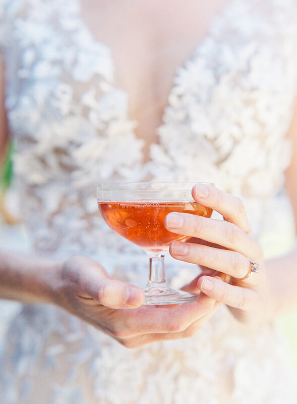 Bride holding a cocktail in Wisconsin 
