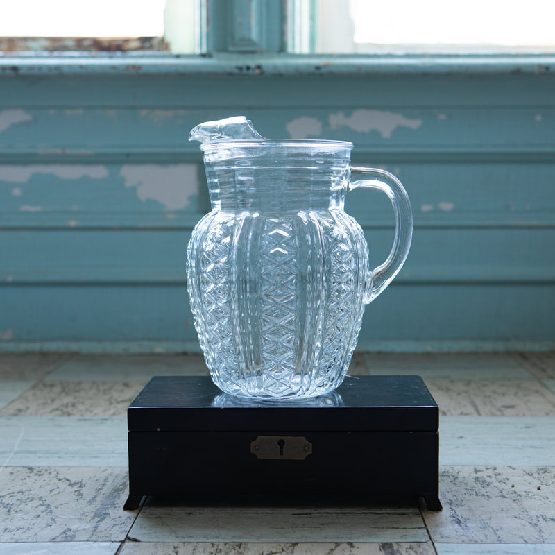 Vintage glass pitcher, Dole Mansion, Crystal Lake, IL