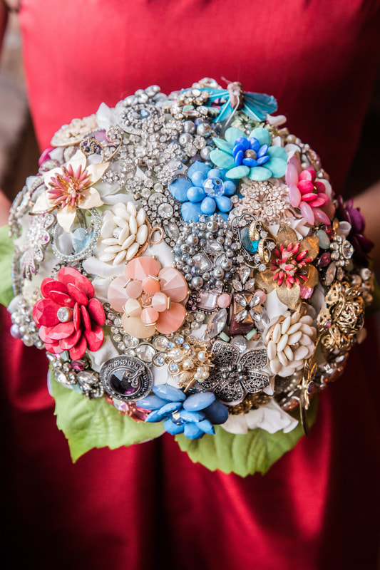 Bride's colorful brooch bouquet