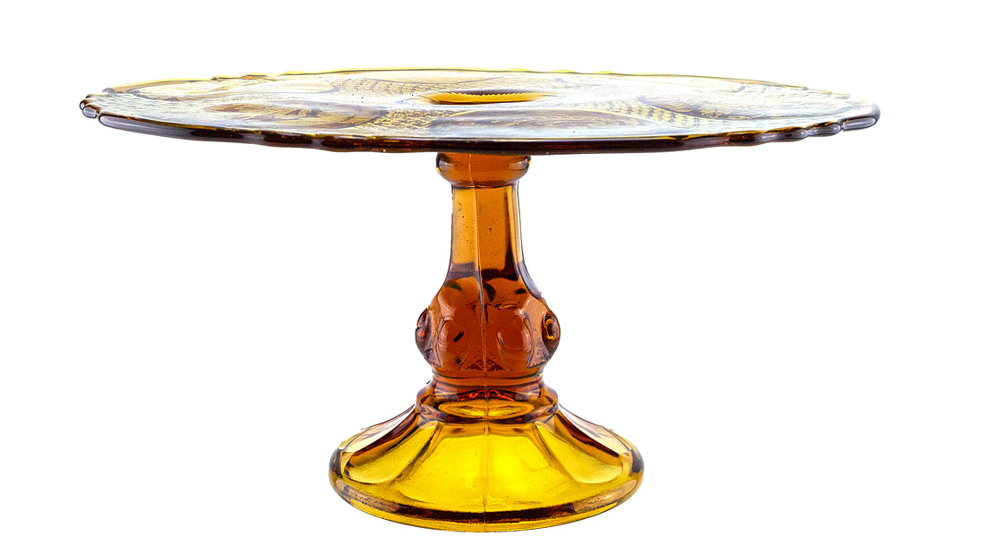 Vintage glass cake stands in all colors