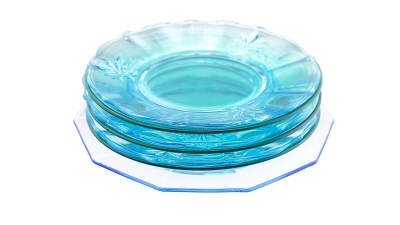 Blue glass salad plates