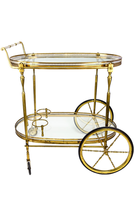 Brass and glass tea cart rental