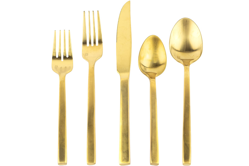 Brushed gold flatware rental