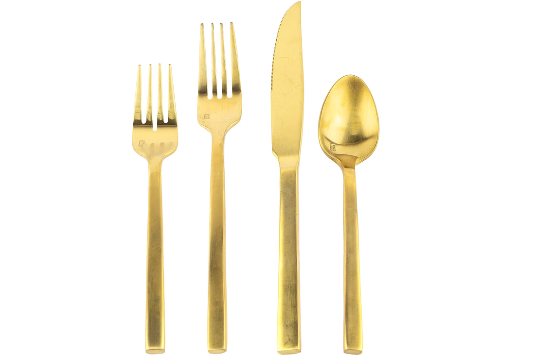 Brushed gold contemporary flatware rental