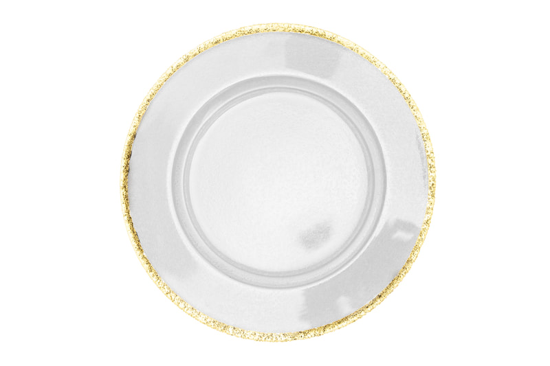 Gold rimmed hammered glass charger