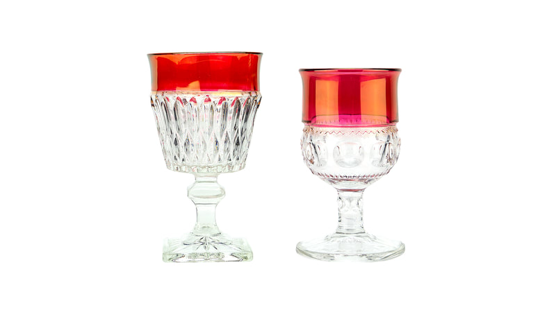 Cranberry and clear glass rental