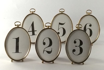 Gold Oval Vintage Table Numbers party Rental near Highland Park Illinois.