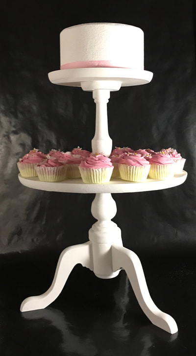 Wooden two tiered cupcake stand rental