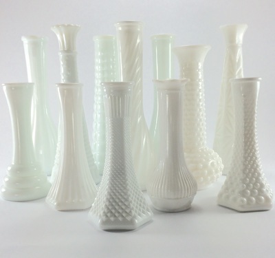 Whit milk glass vases for rent in Crystal Lake IL