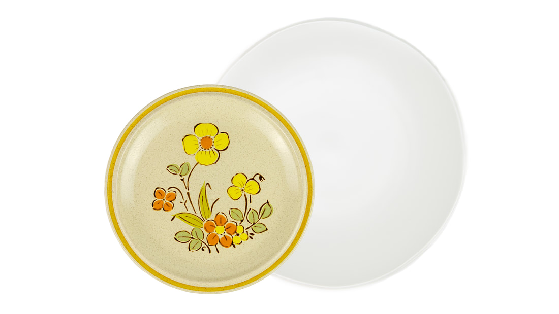 Linen Coupe dinner plate with Flower Power salad plate.