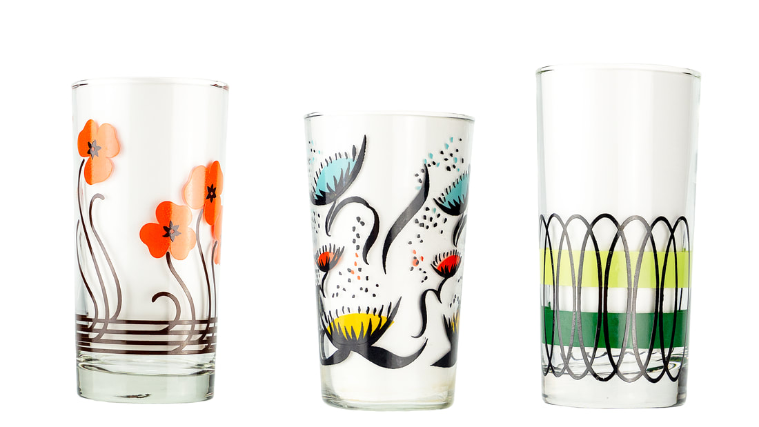 Retro mismatched colorful glass tumblers