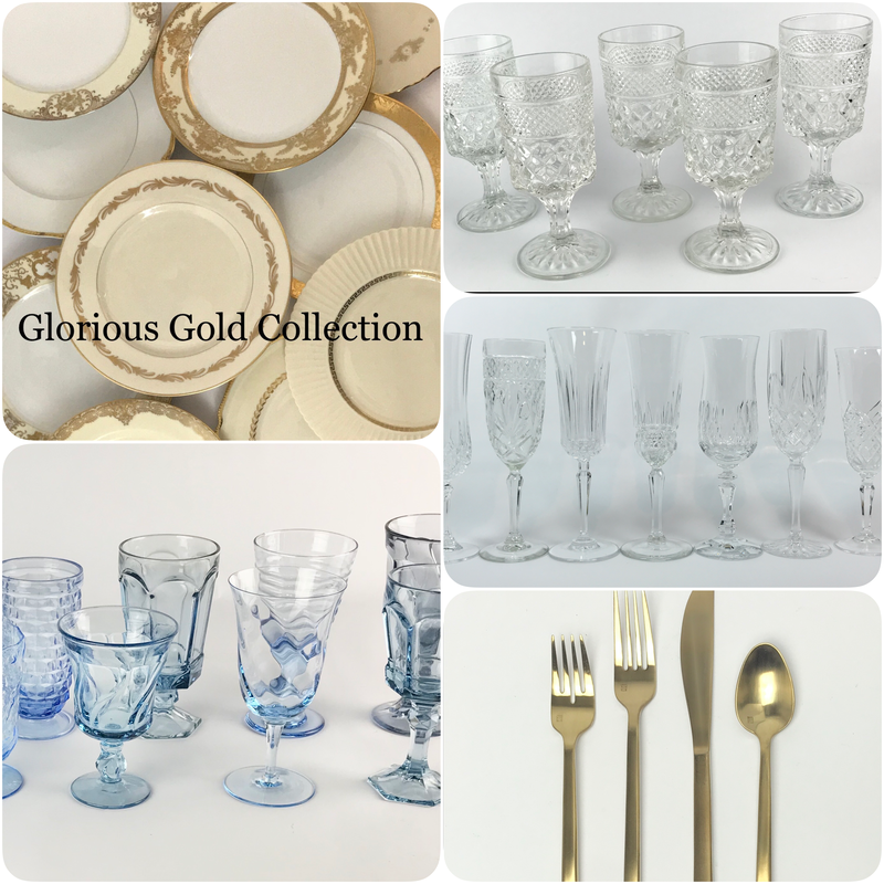 gold china light blue goblets champagne flutes brushed gold flatware