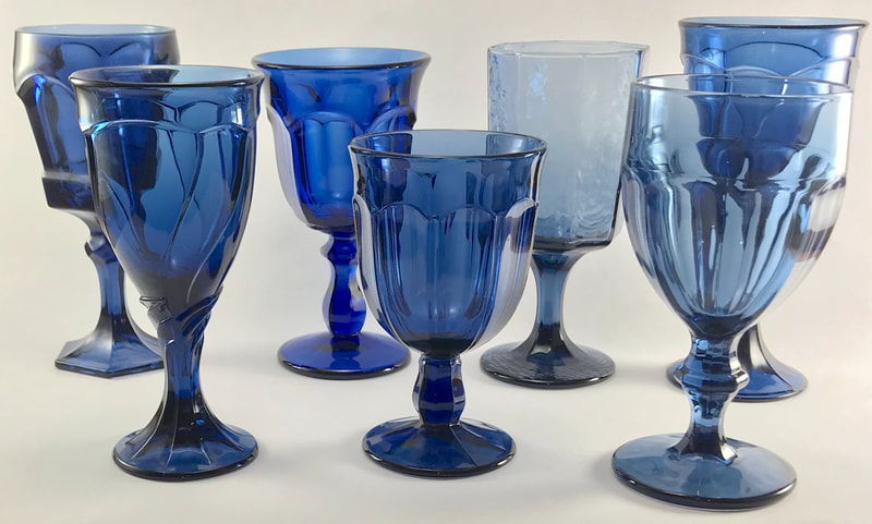 Blue Glassware Event Rental Near Naperville Illinois.