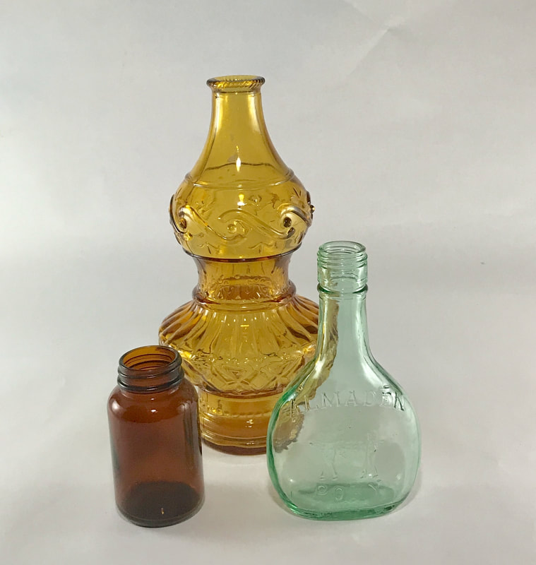 Amber Green and brown old bottles