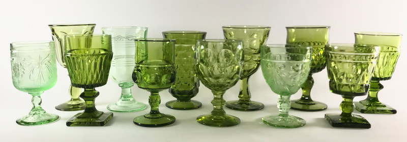 Festive Green Glassware Wedding Rental near Hebron Illinois.