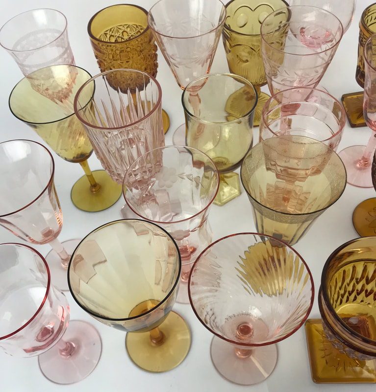 Pink and Amber Glassware  party rental near Rockton Illinois. 