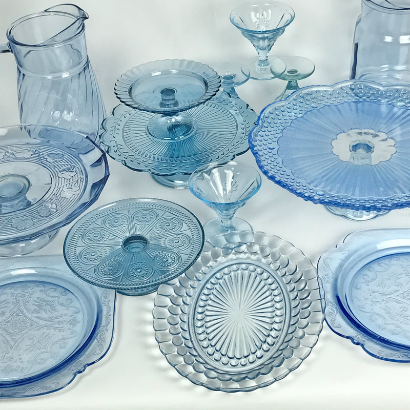 Vintage Blue Glassware Wedding Rentals Near Lake Geneva Wisconsin.