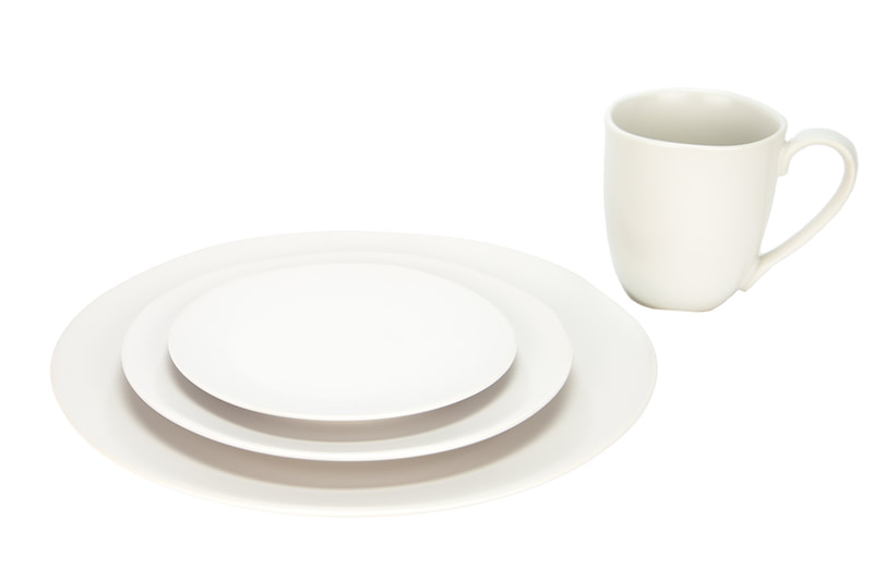Linen Coupe dinner, salad and bread plate with coffee cup that can also be used for soup.