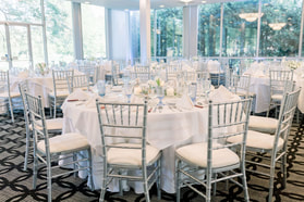 Light blue goblets on a white table at Hinsdale Golf Club