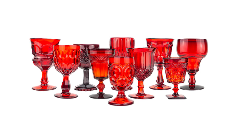 Red mismatched glassware