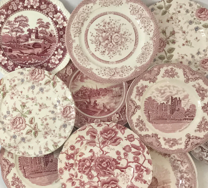 Vintage rose colored plates for wedding or baby shower